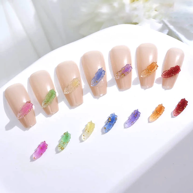 

20pcs Mixed Mini 3D Gold Foil Nail Art Feather Shaped Nail Charms Cute Jewelry Rhinestone Accessories Korea Manicure Decoration