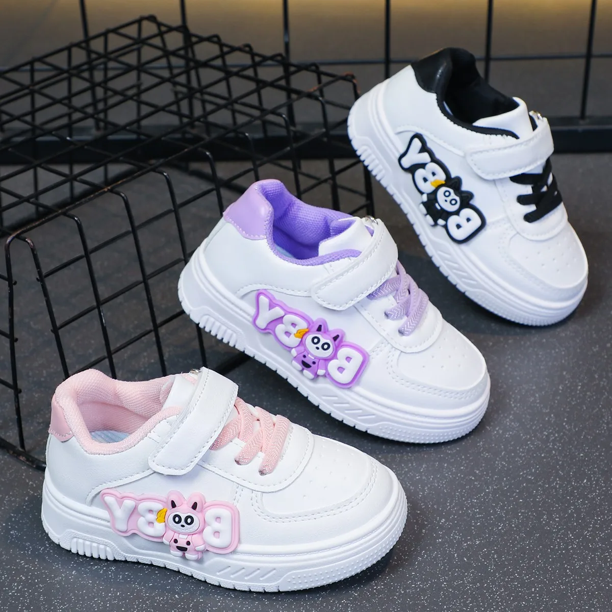 Children's Casual White Shoes Girls Cute Cartoon Comfortable Board Shoes Soft Breathable Non Slip Running Kids Shoes Sneakers