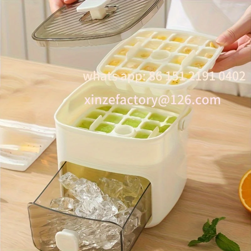 Customizable Ice Cube Tray with Lid and Scoop, Double Layer 48-Cube Mold, Easy Release Large Capacity Press Ice Tray, Essential