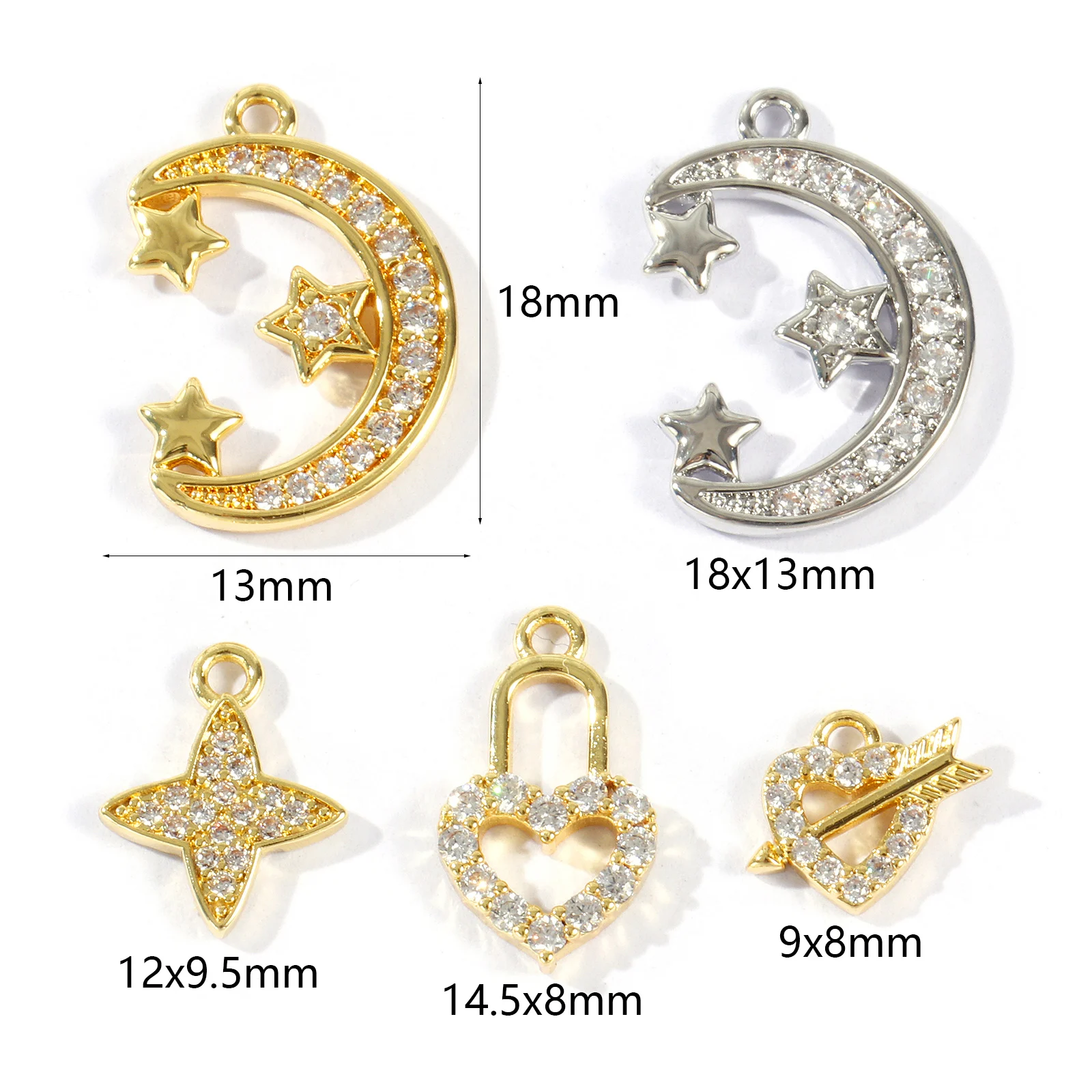 2pcs Mini Brass Charms Multicolor Micro Pave Clear Cubic Zirconia Star Heart Lock Pendants For Women DIY Necklace Jewelry Gifts