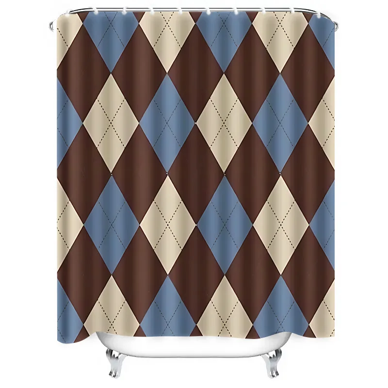 Argyle Pattern Shower Curtain for Bathroom Decor - Waterproof and Durable Fabric with Classic Colors Waterproof Polyester