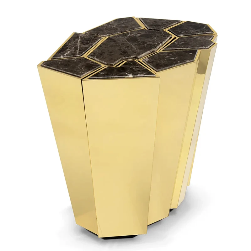 

Light luxury modern stainless steel coffee table, living room villa marble corner table
