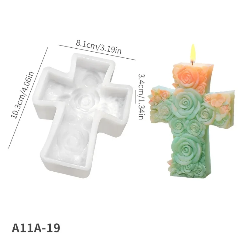 New Jesus Cross Character Candle Silicone Mold 3D Relief Rose Flower Cross Craft Gypsum, Cement, Soap Mold. Religious decorative view 5