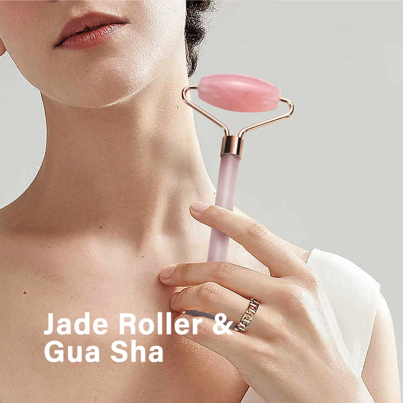 Bestseller Private Label Hoge Kwaliteit Guasha 100% Natuurlijke Quartz Rose Gold Facial Jade Roller Massager Anti Aging Gezicht Rolle