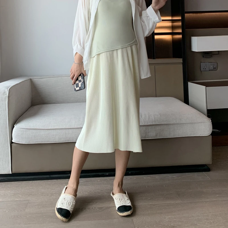 Pregnant Women's Half length Pants Skirt Summer Casual Pleated Chiffon Skirt Summer versatile mid Length Skirt Fashion Ice Skirt