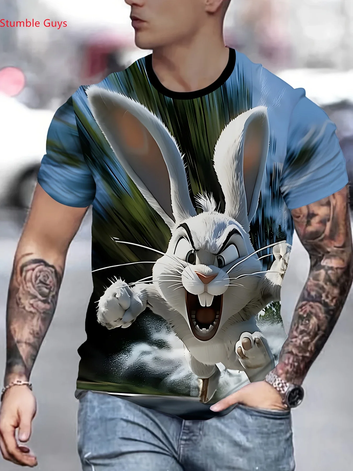 Casual Men's Printed Sports T-Shirt Summer Fashion Short Sleeve Quick Dry Breathable Tops