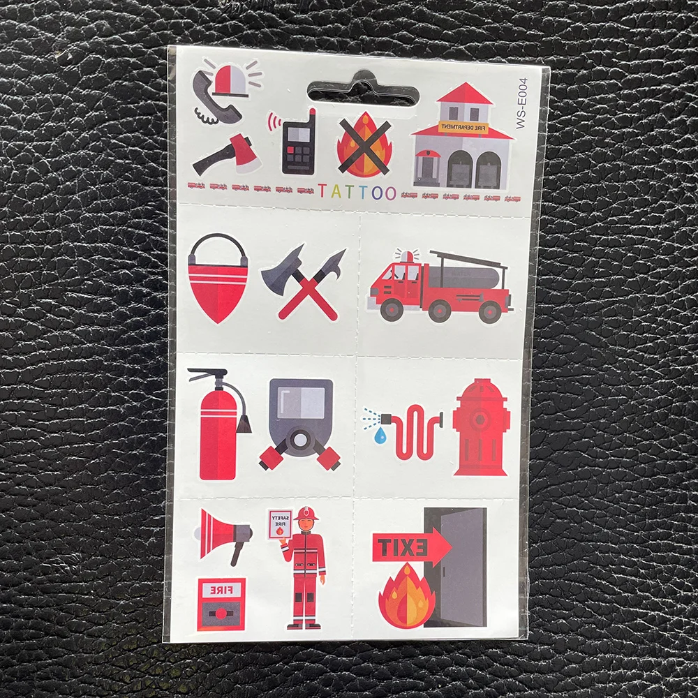 10 Sheets/Set Fireman Sam Birthday Decorations Firefighter Temporary Tattoos Stickers Fire Department Theme Party Supplies Decor