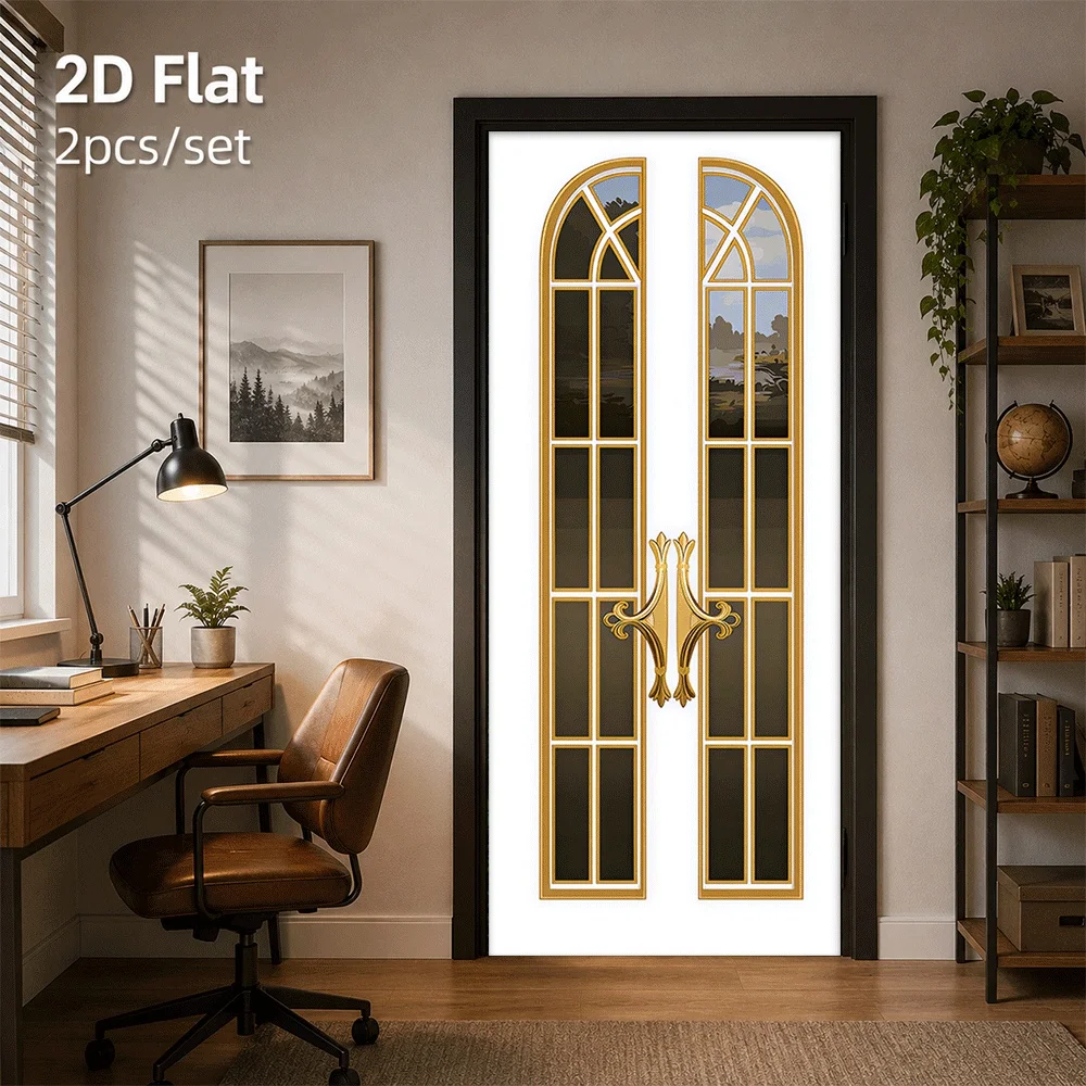 1 piece of European retro patterned door sticker self-adhesive decorative sticker suitable for home stores, offices, 2D flat