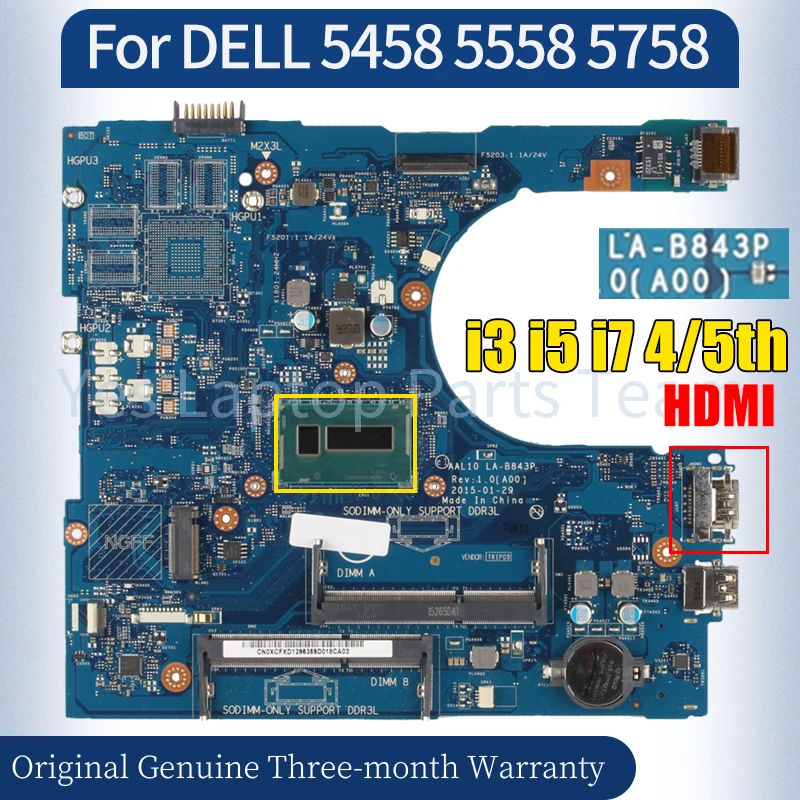 LA-B843P For DELL LA-B843P Laptop Mainboard i3 i5 i7 4/5th Gen 0RC3PN 0HD0R2 0RC3PN 0C65T5 100％ Tested Notebook Motherboard