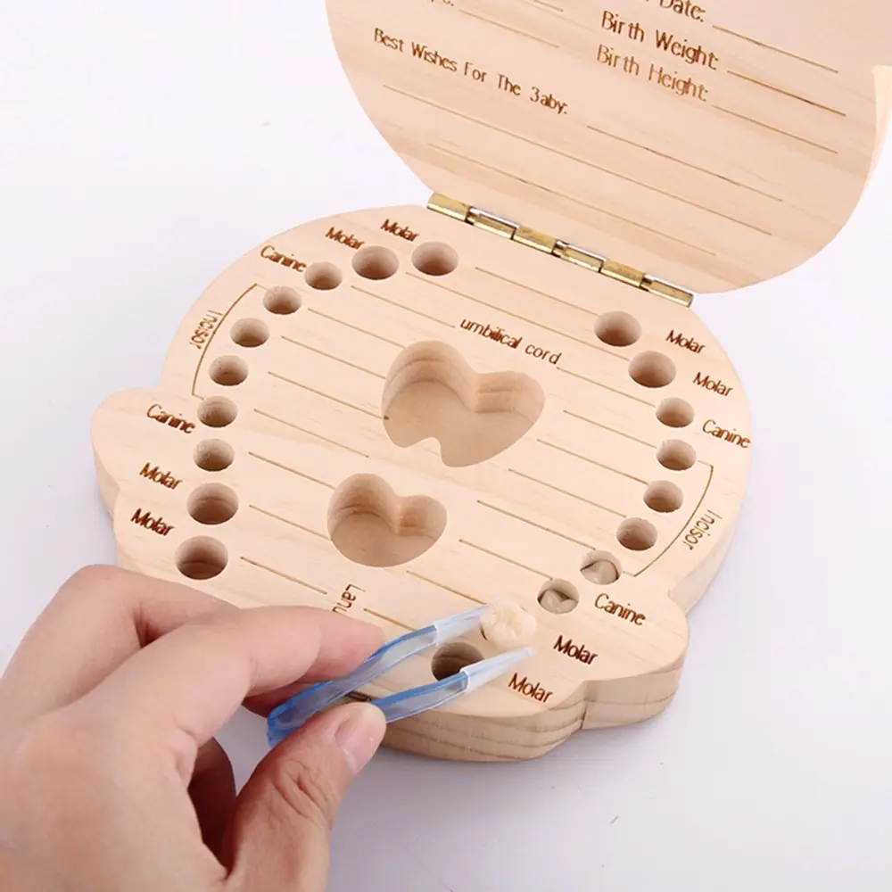 Spanish Baby Wood Organizer Milk Teeth Storage Collect Teeth Box