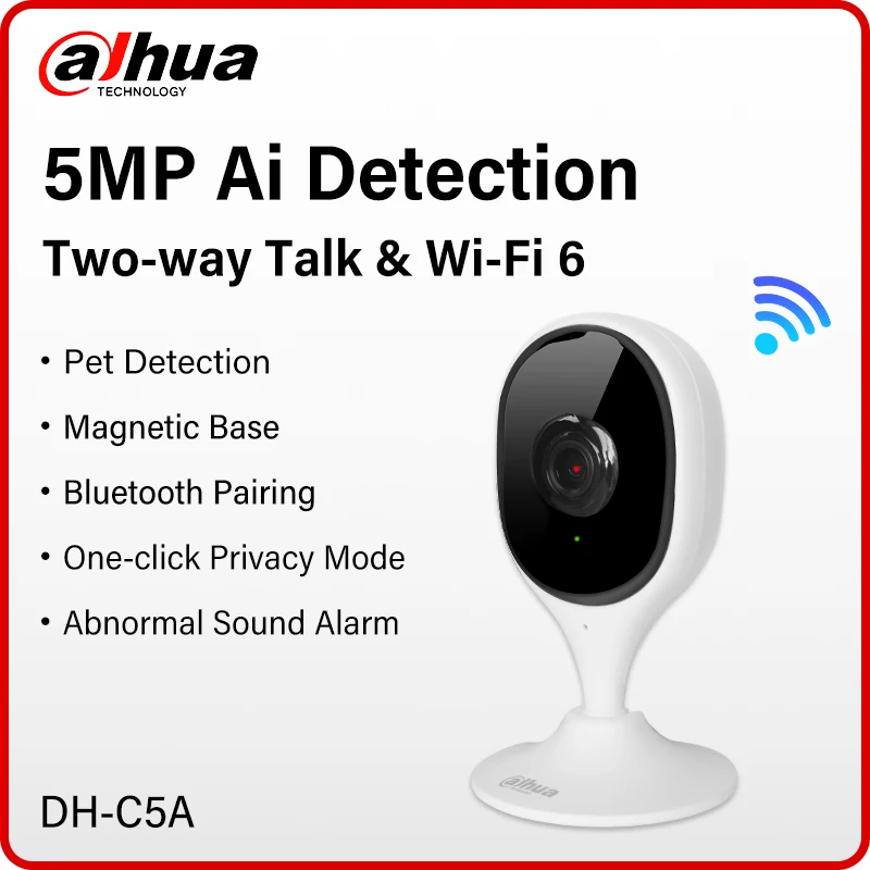 Dahua 5MP Indoor Cube Camera WiFi 6 Baby Monitor Human & Pet Detection Magnetic Base Abnormal Sound Alarm Two-way Talk IR10m C5A