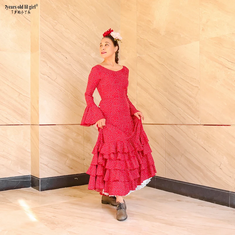 Spanish Dance Dress Flamenco Practice Skirt Wear Women GG05