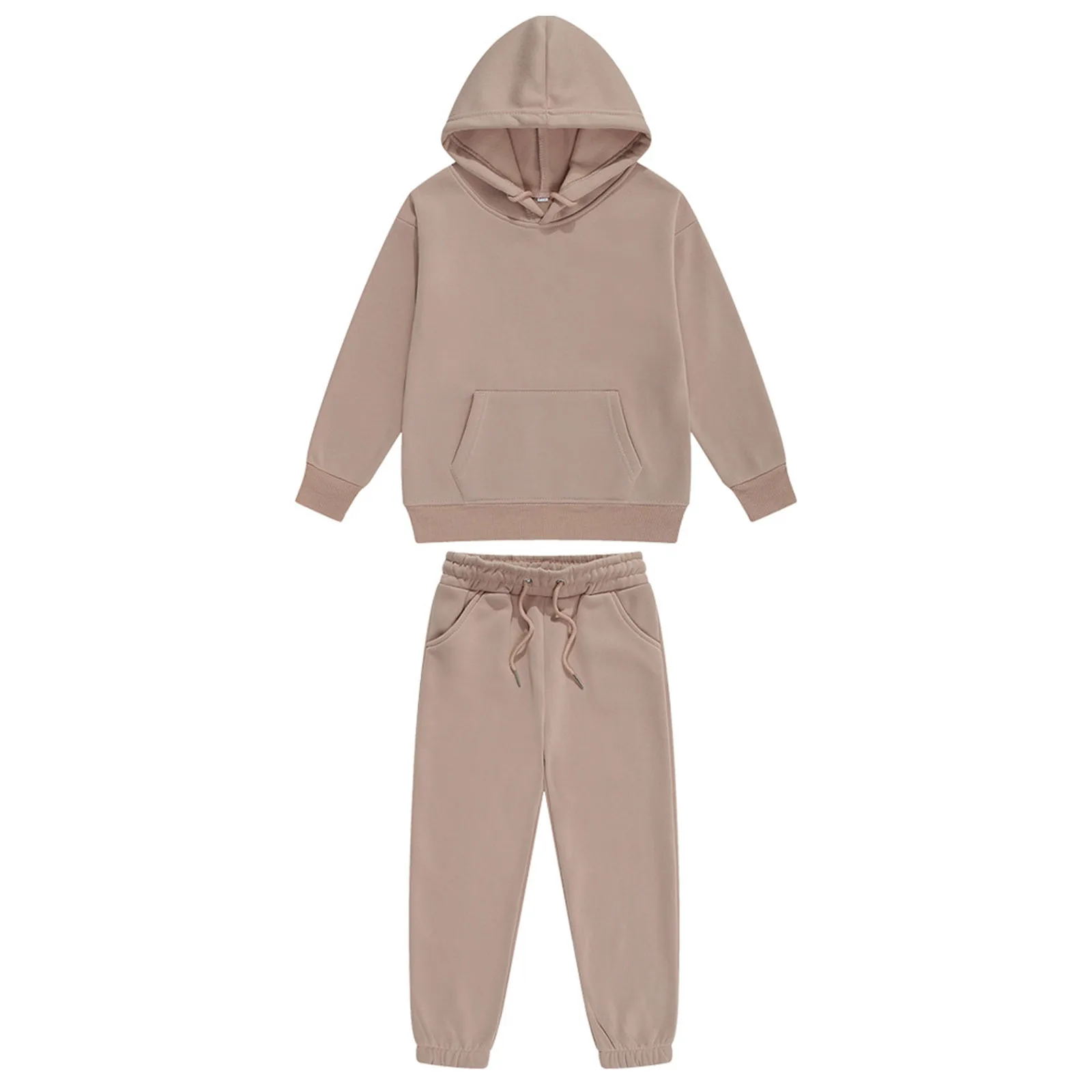 Hot Autumn Kids Boys Girls Solid Color Sport Suit Warm Casual Tracksuit Long Sleeve Drawstring Pullover Hoodie with Sweatpants