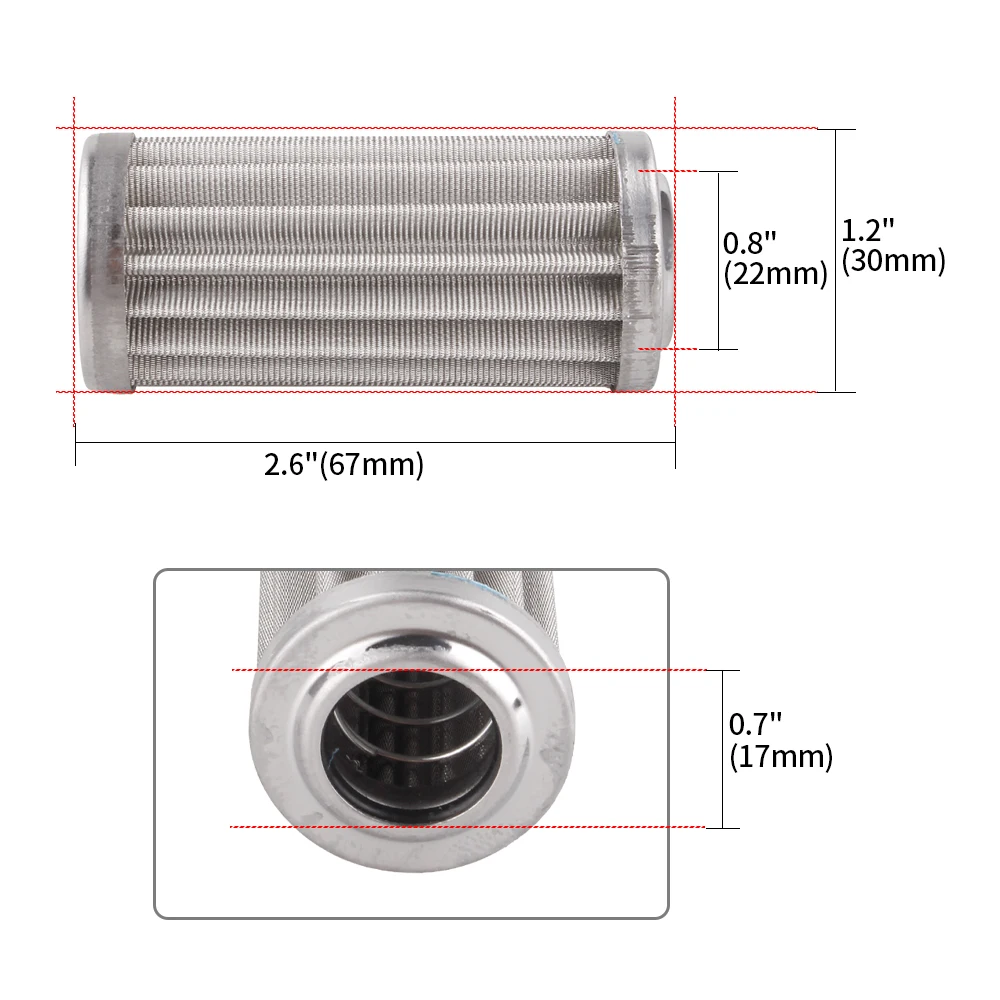 44MM/58MM Stainless Steel&Iron Fuel Filter Element 60 Micron Ethanol Fuel Compatible Mesh AN6/AN8/AN10 Filter Accessories OFI065