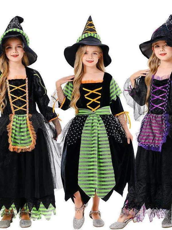 

Halloween Children's Cosplay Witch Dress Female Wizard Costume Fairy Tale Theme Party Wear Customizable Size