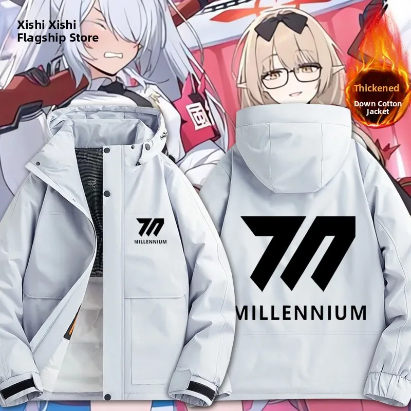 

Thiened Cotton Jaet for Men School Emblem Alice in Wonderland Warmth Winter Outerwear Stand Fit Long Sve Zipper Clo...