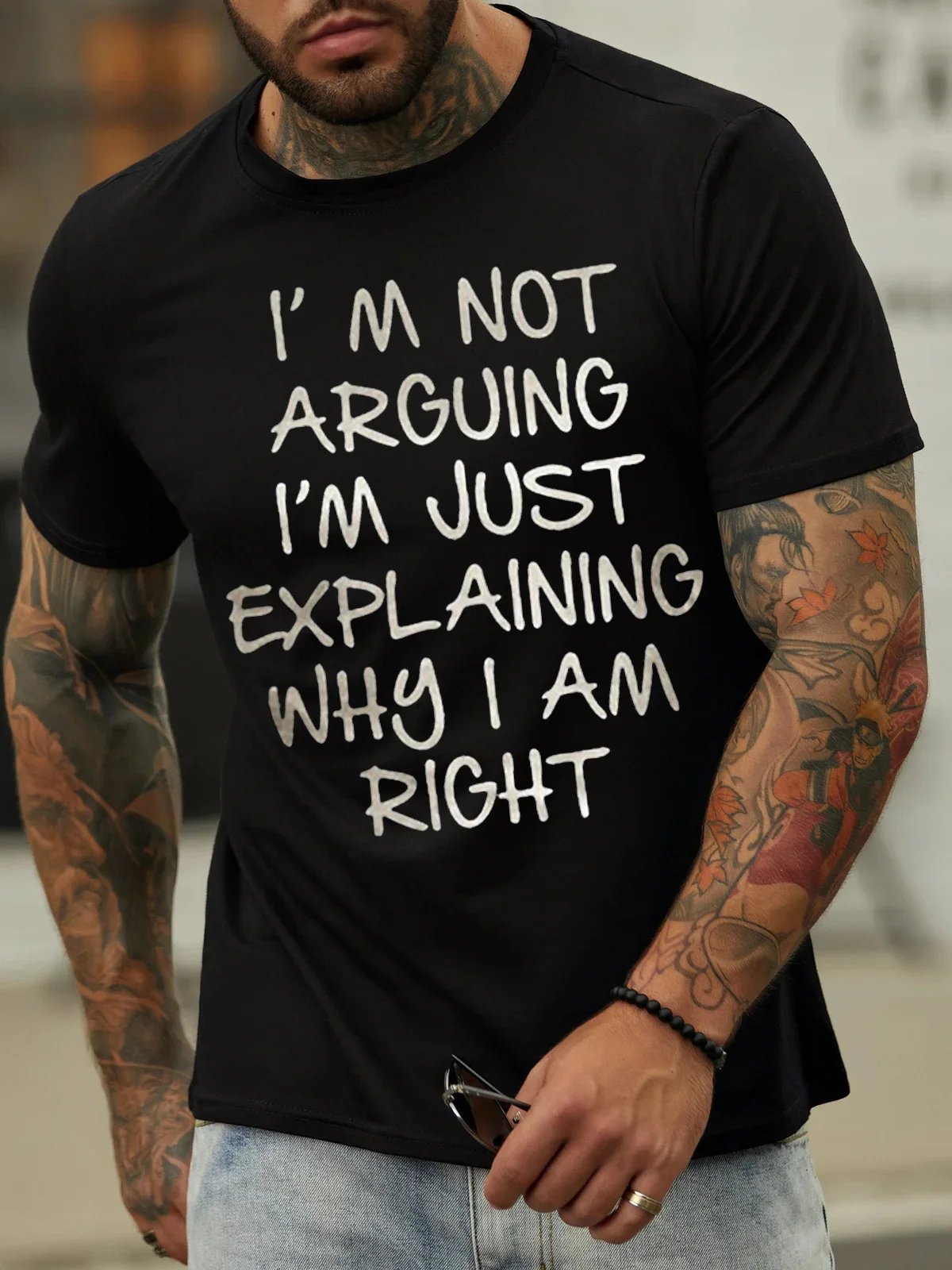 Men's I Am Arguing I Am Just Explaining I Am Right Funny Graphic Print Casual Cotton Crew Neck Text Letters T-Shirt