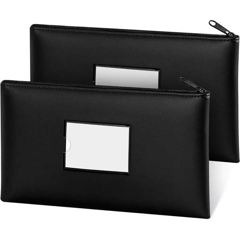 Hot kf-Money Bags With Zipper, 2-Pack Bank Bags With Label, Waterproof Leather Money Pouches,For Cash Coin Bill Invoice Deposit