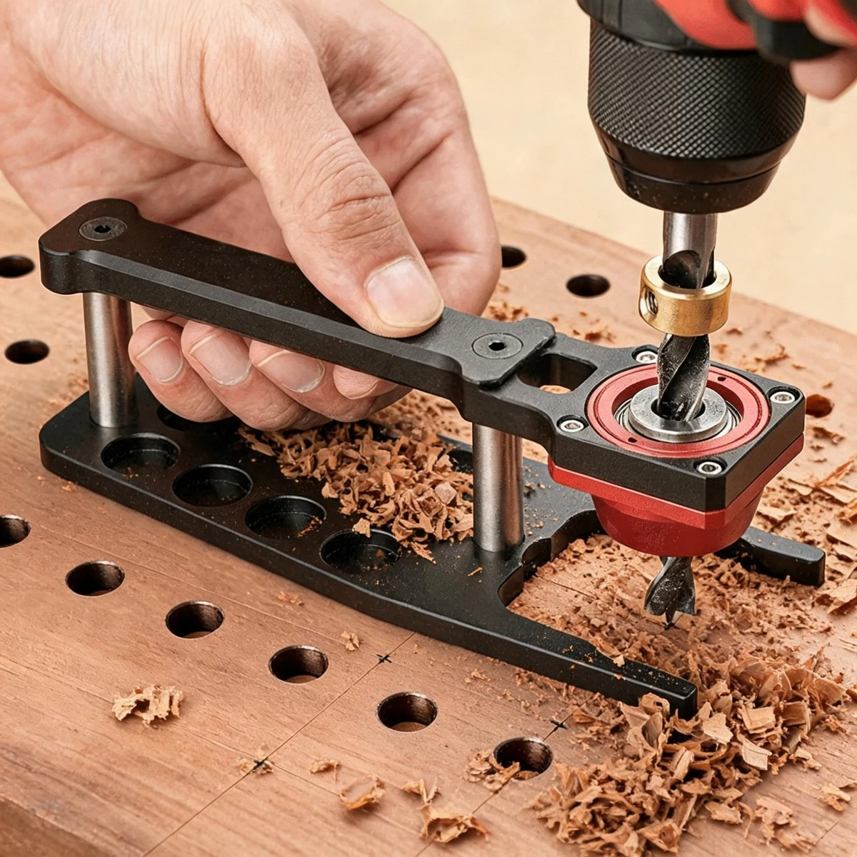 Woodworking Vertical Hole Jig Dowel Drilling Locator MFT Workbench Hole Plate Positioning Puncher Guide for Round Tenon Drilling