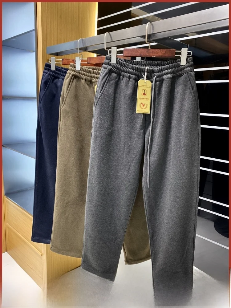 

High-End Purple Label Series Men's Casual Straight Leg Trousers Elastic Waist Dstring Loose Fit Autumn Winter Wool Blend