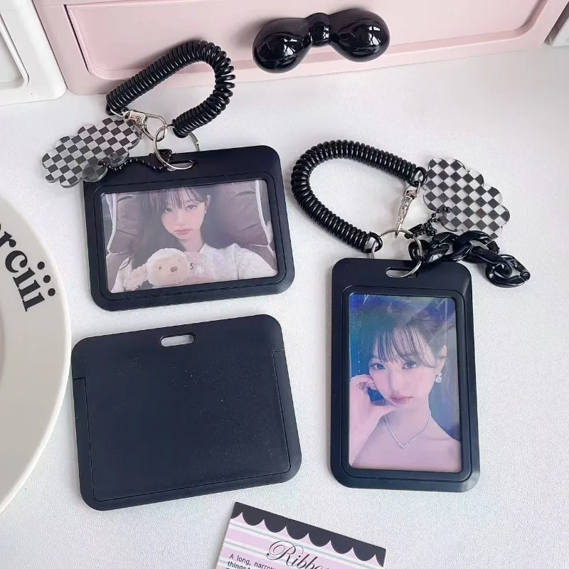 Minimalist Black ID Card Holder Anti-Loss Student Badge Protector 3 Inch Kpop Photo Cover Case Backpack Clip for Schoo /Work