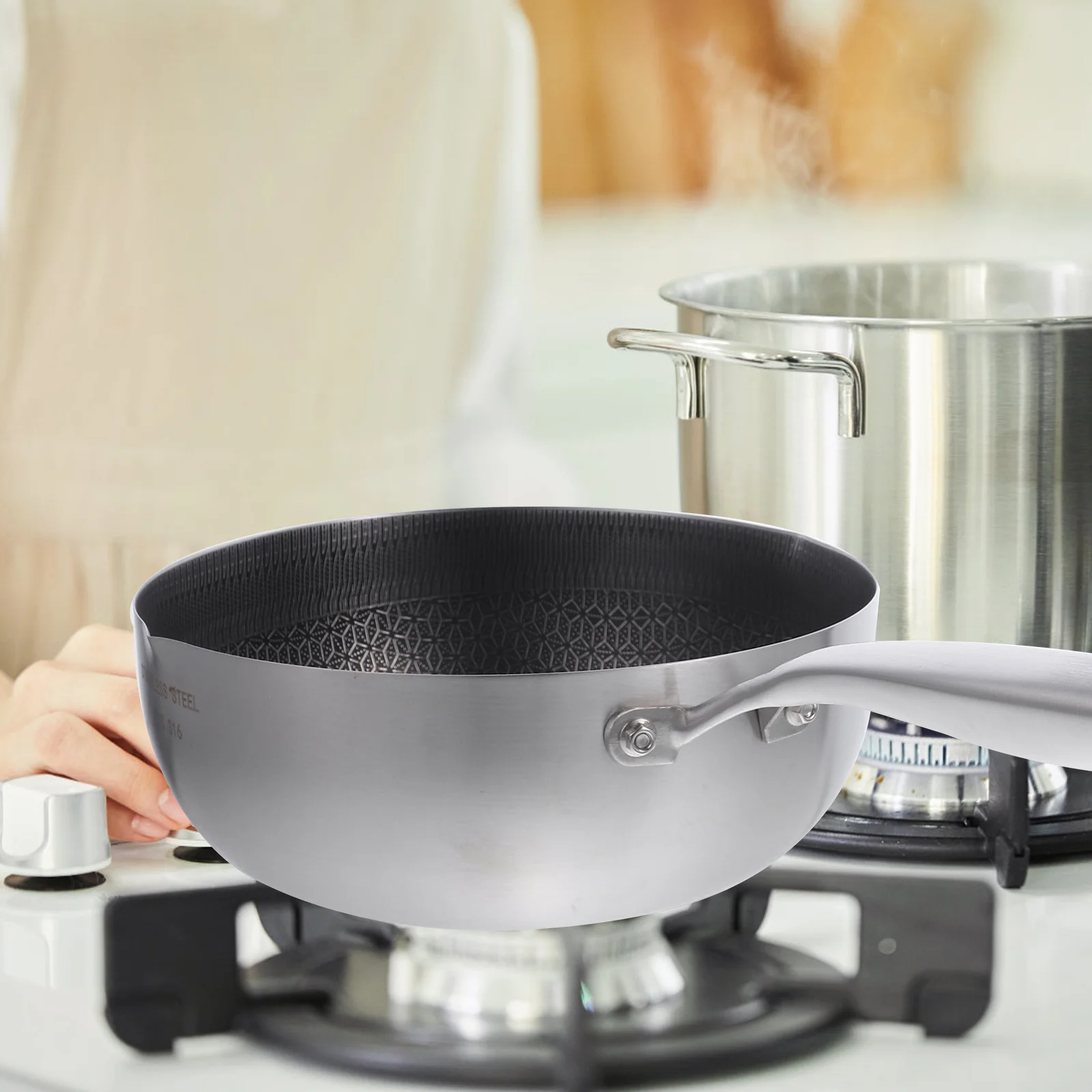 

1pc Stainless Steel Non-Stick Honeycomb Sauce Home Cookware Kitchen Frying Pan Stovetop Cooking Pot Saucepan For Eggs Noodles