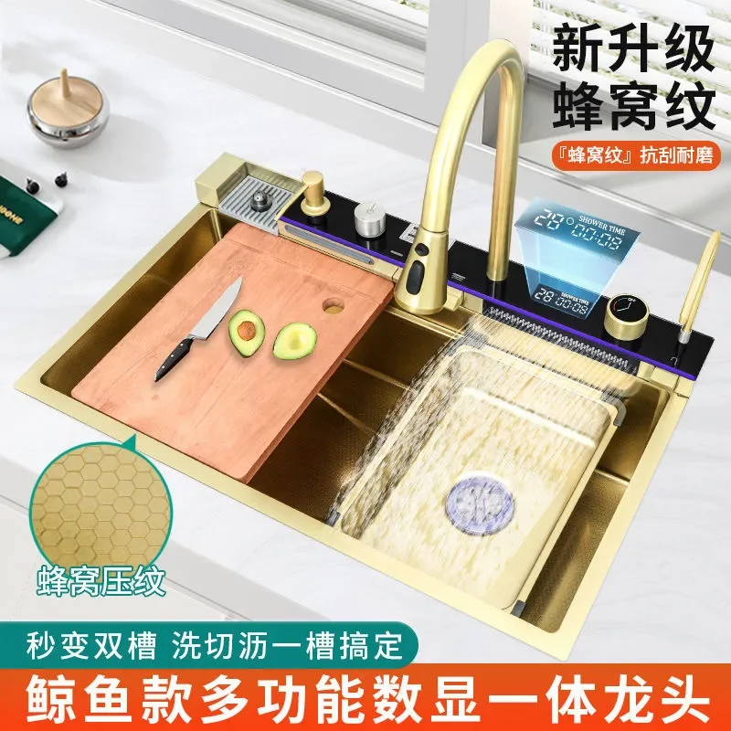 Golden Whale Flying Rain Extra Thick Double Waterfall Sink Nano 304 Stainless Steel Single Sink Kitchen Vegetable Washing