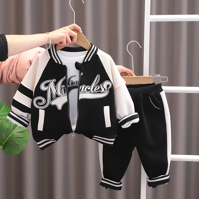 Kids Infant Clothes 2024 Baby Boys Girls Squirrel Letter Cardigan Baseball Uniform + T-shirts + Pants Outfits Children's Suits