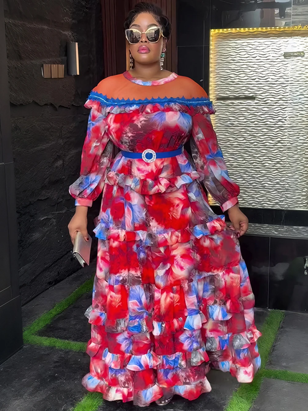 2025 여성을위한 여름 쉬폰 롱 드레스 아프리카 대시 키 프린트 가운 두바이 터키 Kaftan Abayas 파티 이브닝 ​​가운 레이디 의류