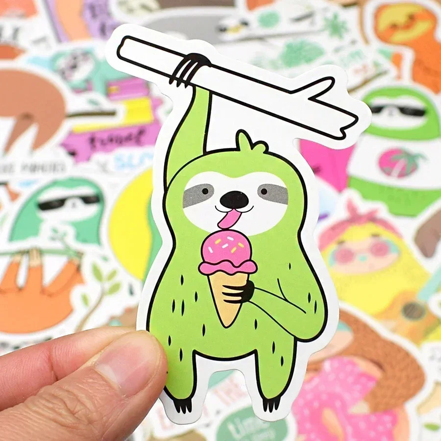 50 PCS Cartoon sloths Stickers for Car Bicycle Laptop Guitar Fridge Skateboard Luggage Waterproof Cute Sticker Decals Kids Toys