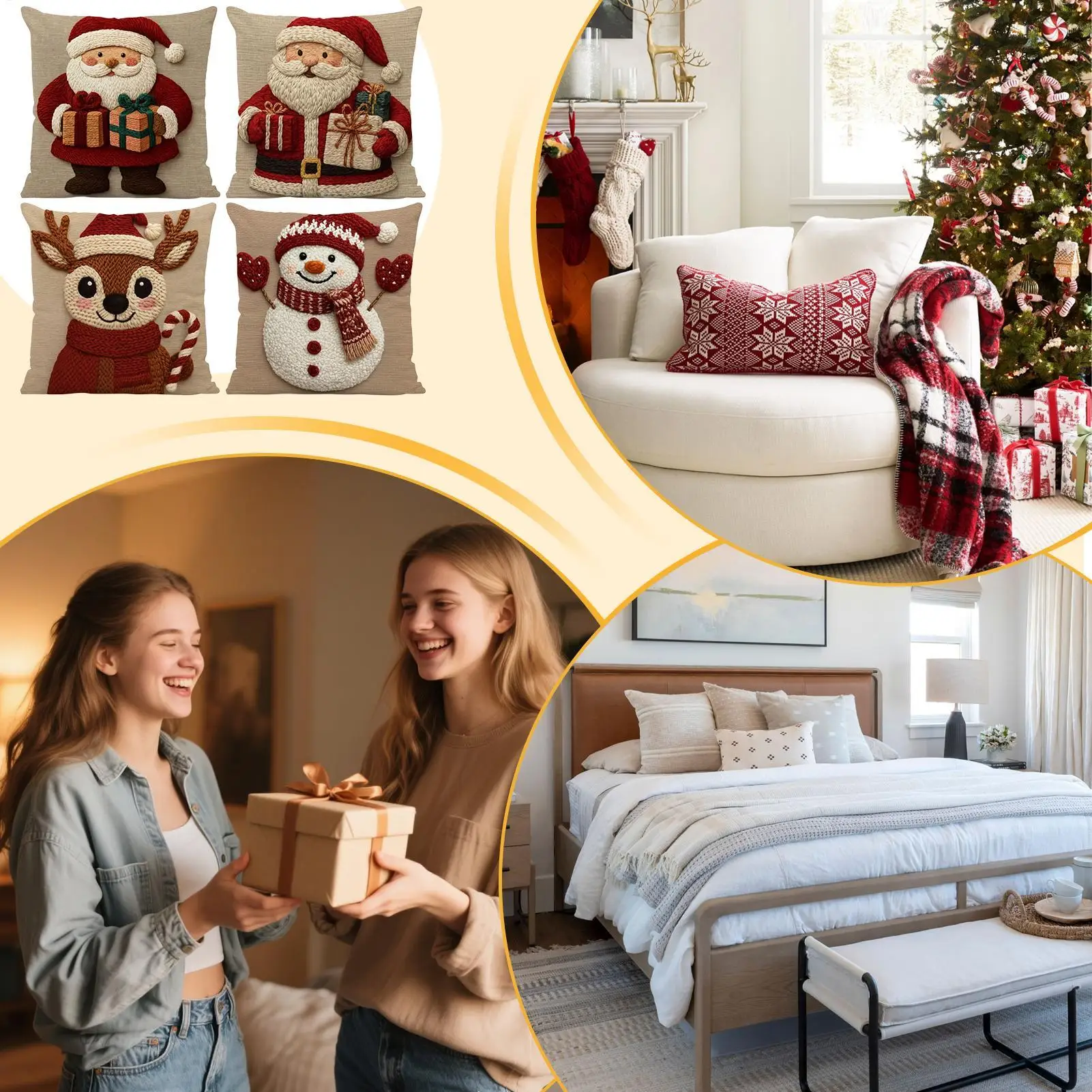Christmas Throw Pillow Covers 4 Pieces Linen Holiday Decor Soft Christmas Throw Pillow Covers 18x18 For Couch Chair Bedroom