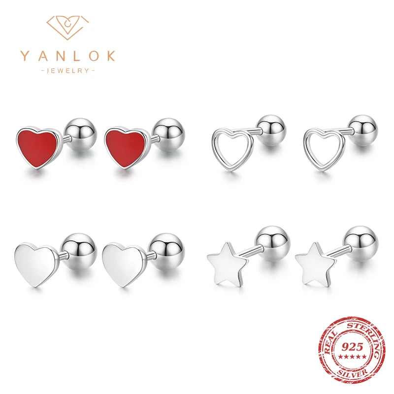 YANLOK 925 Sterling Silver Heart Star Earrings Daily Sweet Classic Valentine’s Day Gift Girl Earrings For Women Fine Jewelry