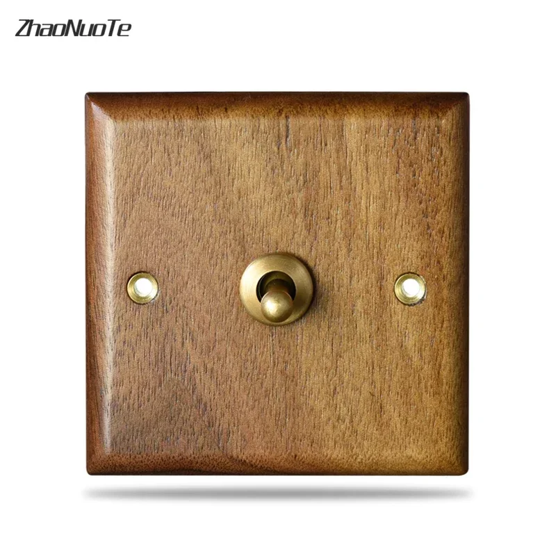 

Home Type 86 Retro Toggle Switch Black Walnut Panel Brass Lever 1-4 Gang Wall Lamp Hotel Switch Socket