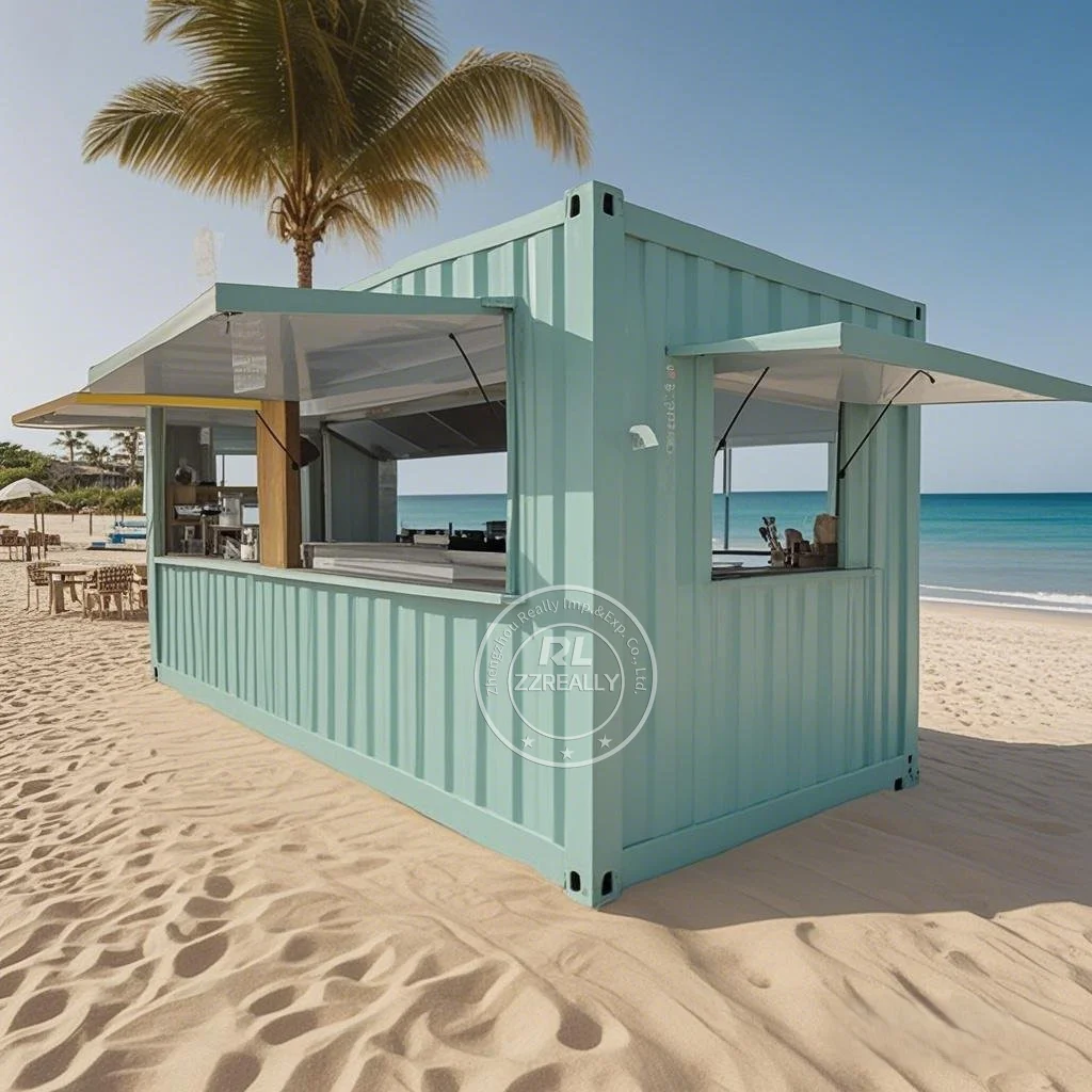 Recipiente móvel quadrado de 20 pés, edifícios de loja, designer de restaurante, quiosque de fast food, pré-fabricado, design de bar interno para venda