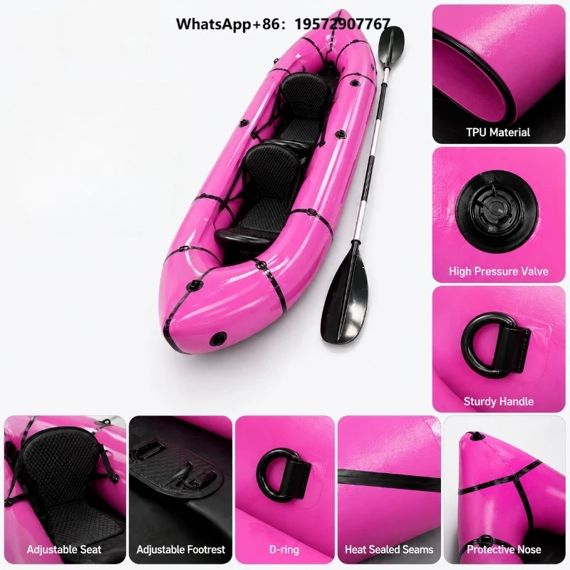 2026 Inflatable Kayak 2 Person TPU Packraft Lightweight Durable Canoe for Lake River Fishing Travel Compact Boat