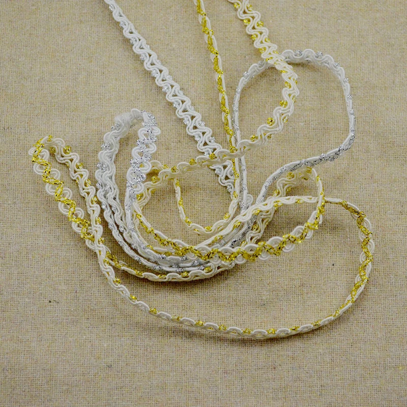 8mm Lace Trim Fabric Sewing Lace White Silver Centipede Braided Lace Ribbon Curve Lace DIY Clothes Accessories Wedding Crafts