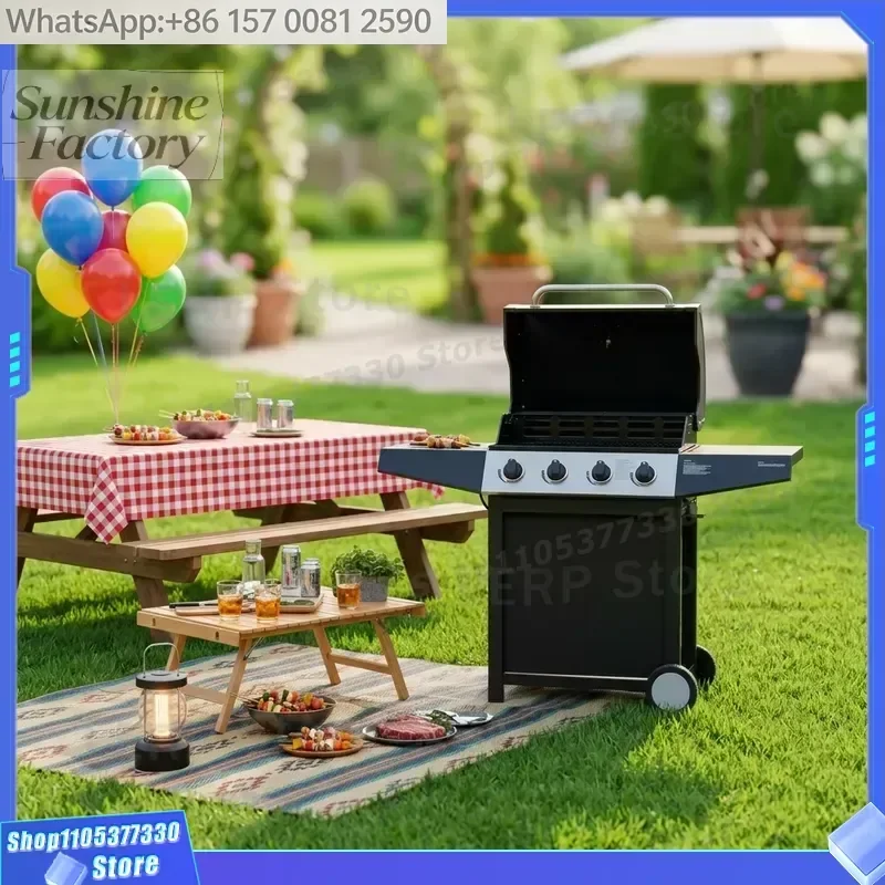 Multi-function Barbeque Grill Fordable Camping Stove with Wheel for Picnic Rotisserie