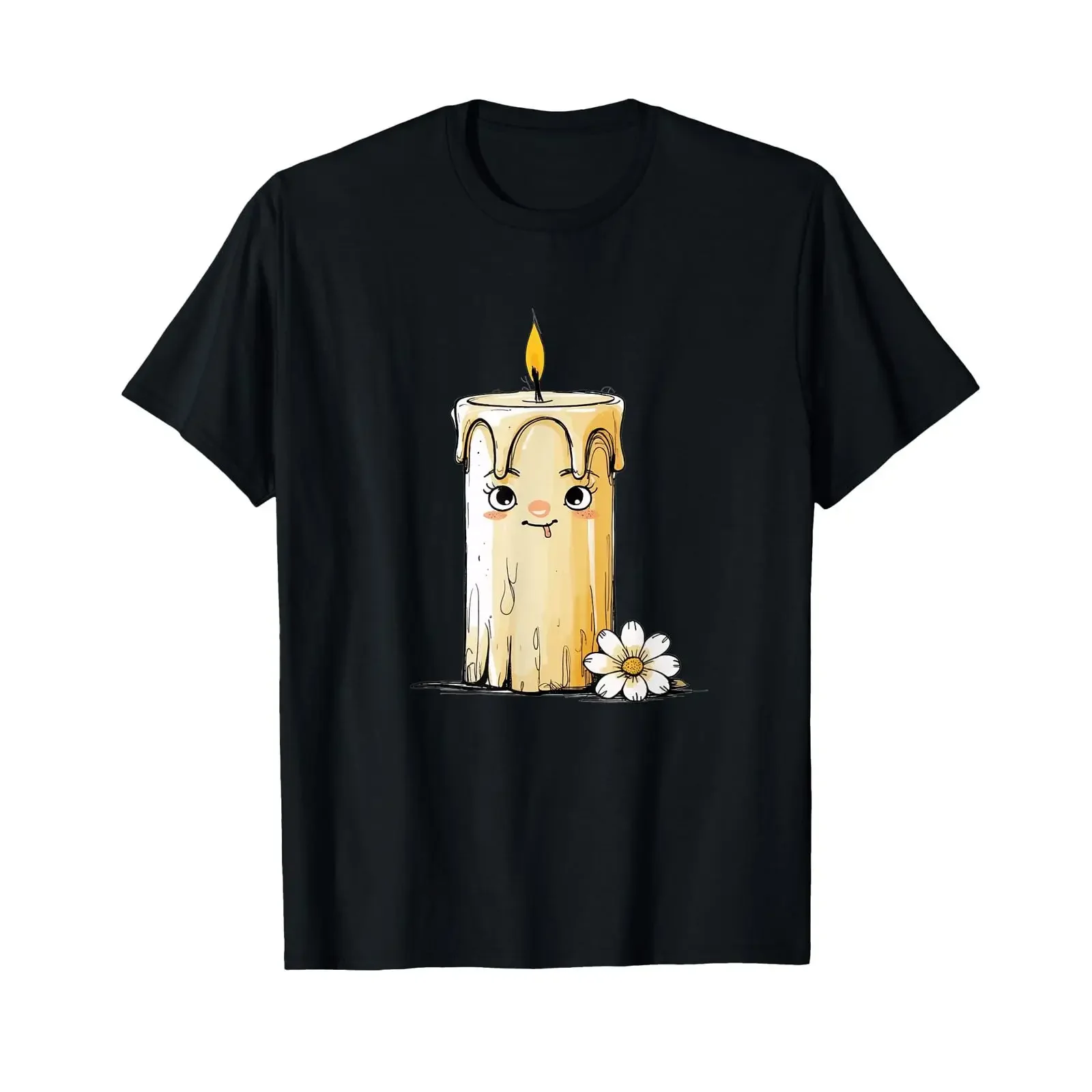 Cute Candle with Flower Design T Shirt vintage Washed Unisex designer clothes homme Slightly Top For Everyday Wear Stylish