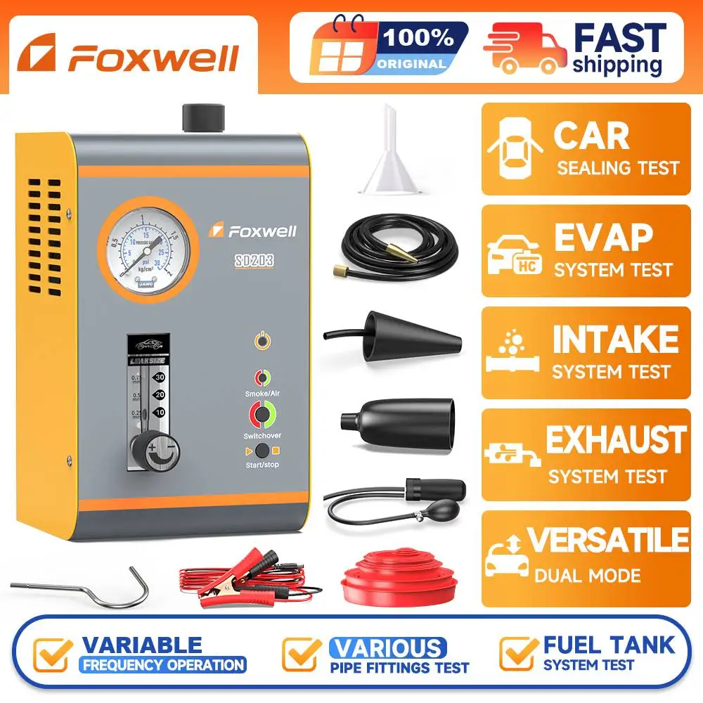 FOXWELL SD203 Car Smoke Leak Detector With Air Pump 12V EVAP Diagnostic Tool Vacuum Tester Fuel Pipe Leakage Locator Diagnostic