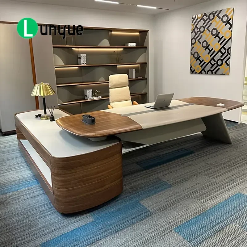 Custom Color Walnut Wood Computer Desk Modern Design Home Office Furniture Sturdy Workstation for Gaming and Study