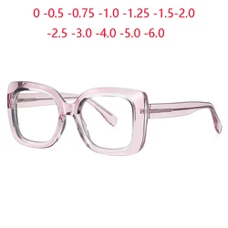 Pink Frame Square Finished Glasses Nearsighted Women TR90 Spring Hinge Square Prescription Spectacles Power 0 -0.5 -0.75 To -6.0