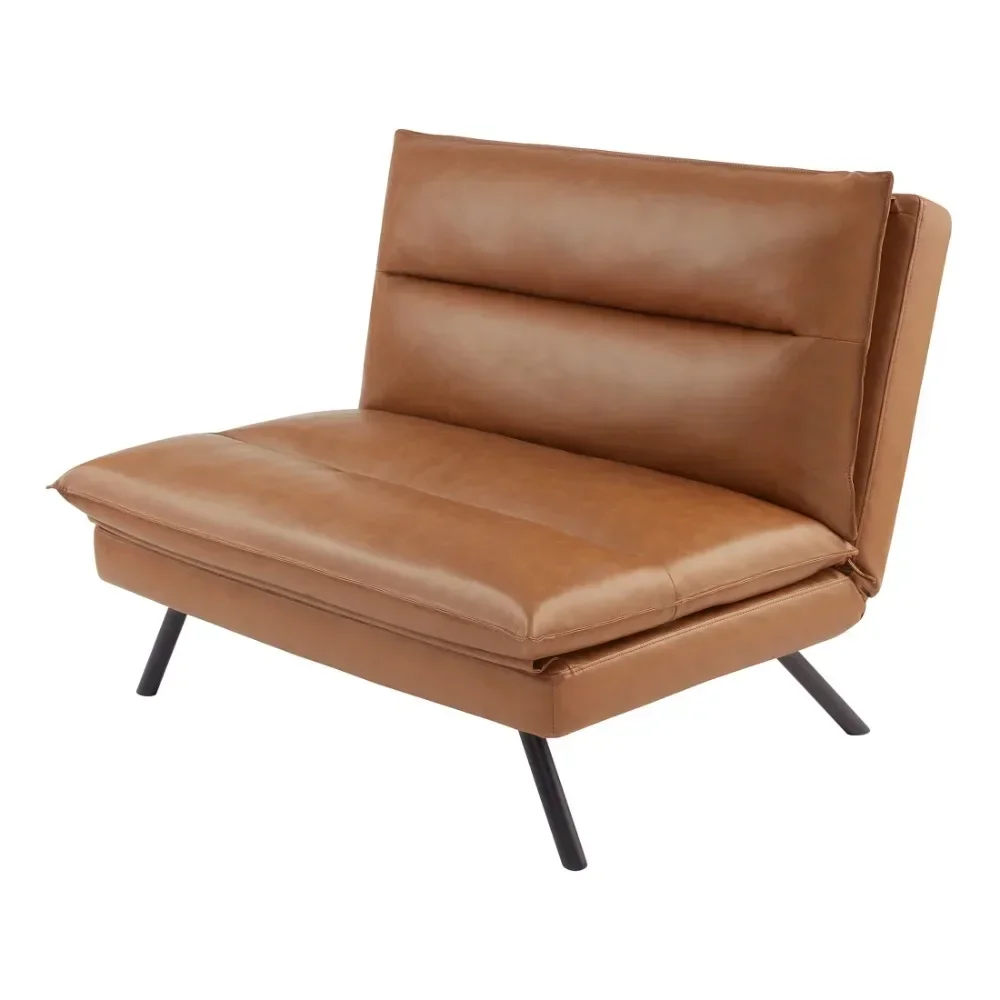 

Living Room Chair, Pillow Top Convertible Chair, Faux Leather Camel Color Bedroom Chair,