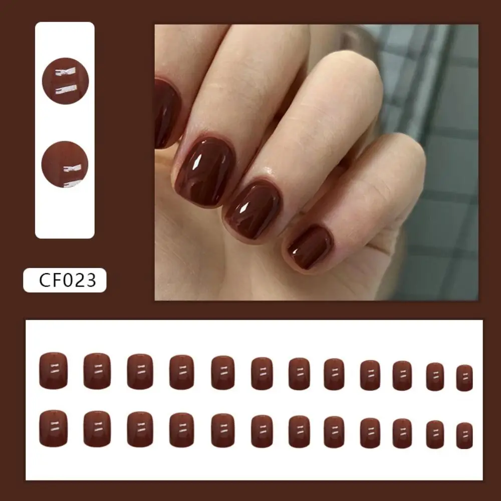 Detachable Short False Nails French Round Fake Nails Full Cover Solid Color Nail Tips for DIY