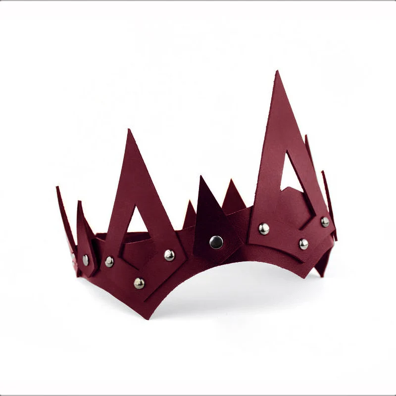 Medieval Royal Princess Queen Crown Headpiece Women Gothic Spiked Tiara Viking King Cosplay Costume PU Leather Headband