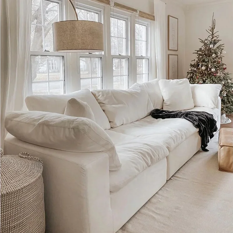 

Compressed roll bag sofa, cotton and linen fabric small apartment living room cream color removable and washable