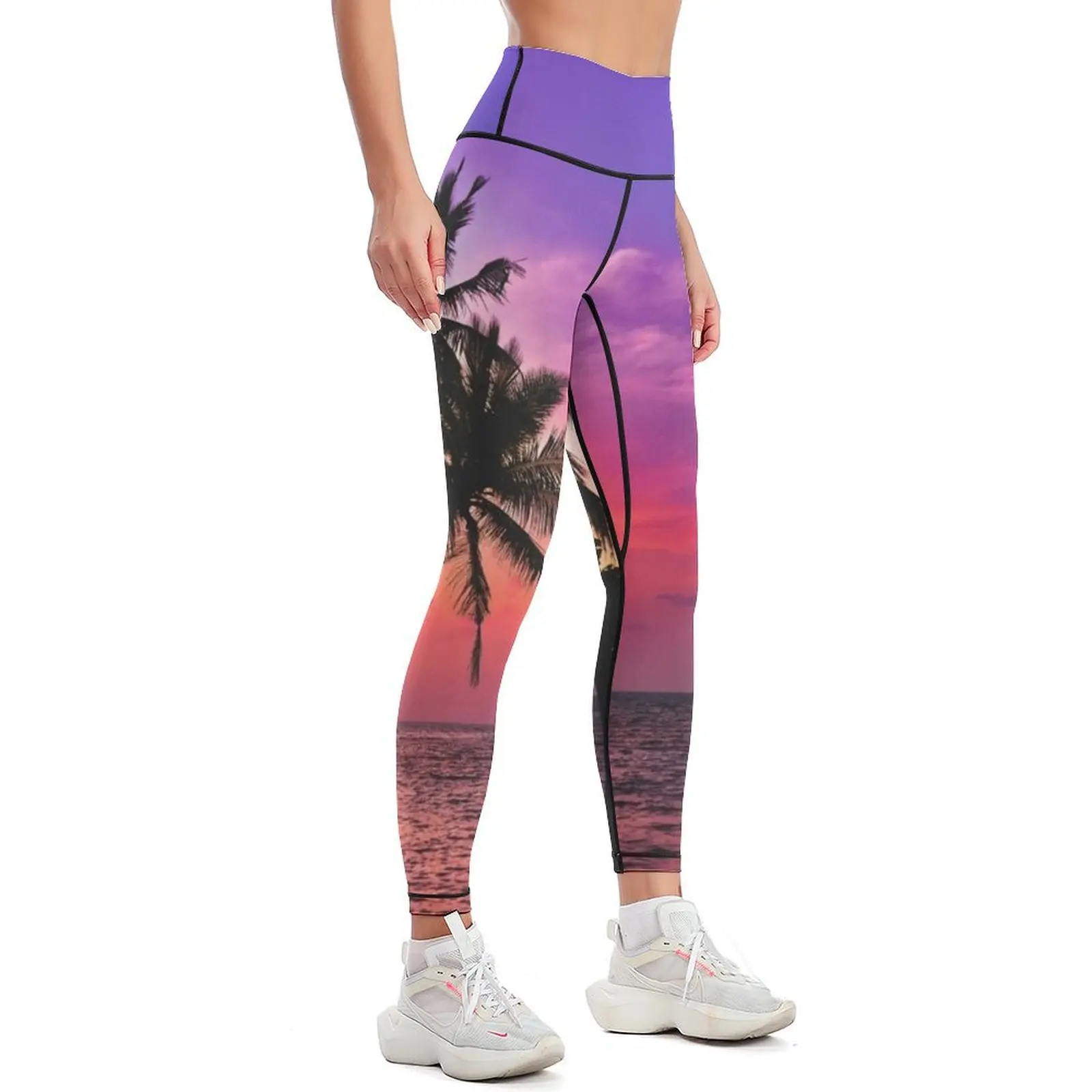 Beautiful Tropical Pink Palm Tree Sunset Leggings Sweatpants sport legging Leginsy push up Womens Leggings