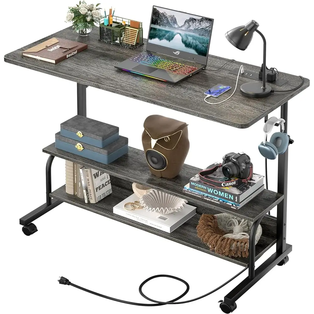 

Стоячий стол с регулируемой высотой 39 дюймов и розетками — небольшой портативный компьютерный стол на колесиках с ручным управлением