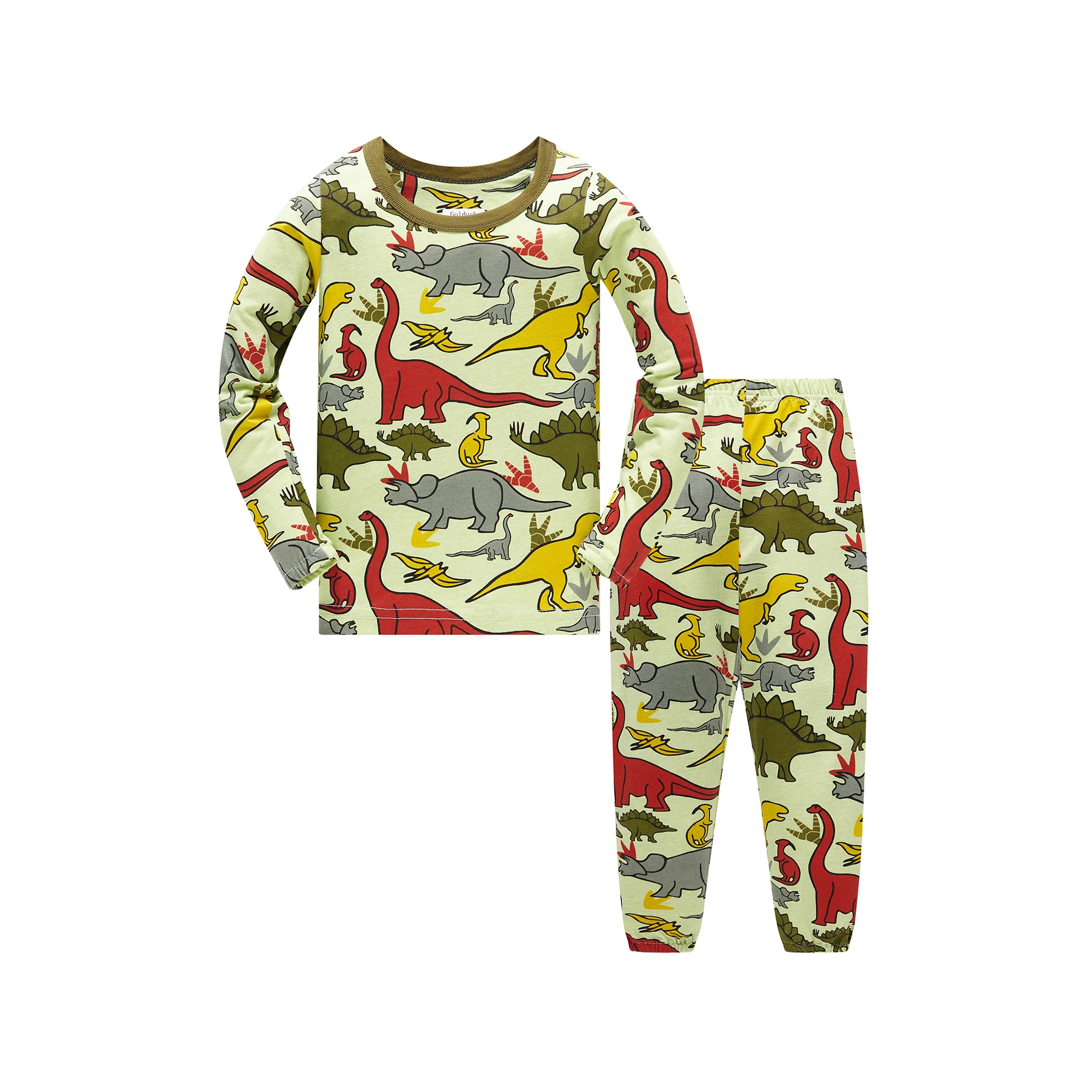 Dinosaur Full Print Pajamas for Boys 100% Pure Cotton Long Sleeve Pjs Set Soft Comfortable Sleepwear Age 1-8 Years 2PC