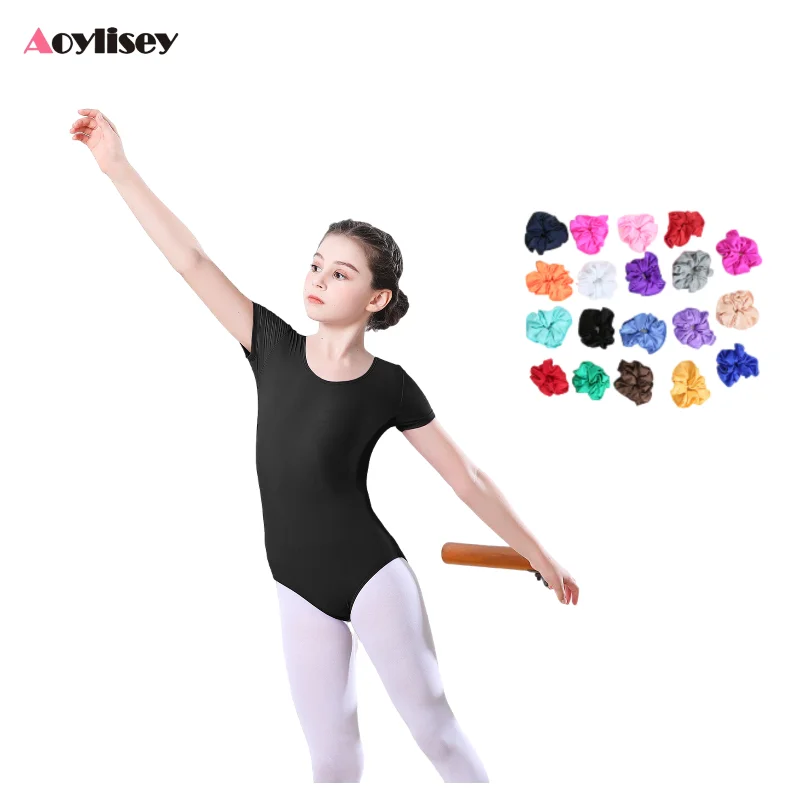 ชุดรัดรูปสำหรับเต้นบัลเลต์เด็กผู้หญิงชุดยิมนาสติกชุดรัดรูปแขนสั้นผูกโบว์กลวงเครื่องแต่งกายสำหรับการแสดงบนเวทีในงานปาร์ตี้