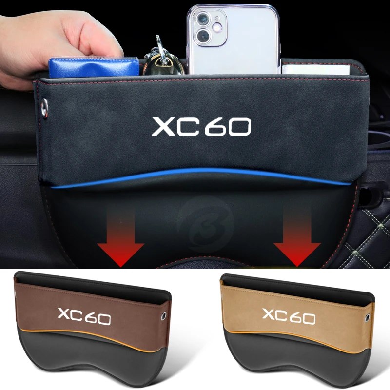 Suede Seat Side Storage Pocket for Volvo XC60 Car Front Seat Gap Filler Organizer Box Stowing Tidy Interior Accessories